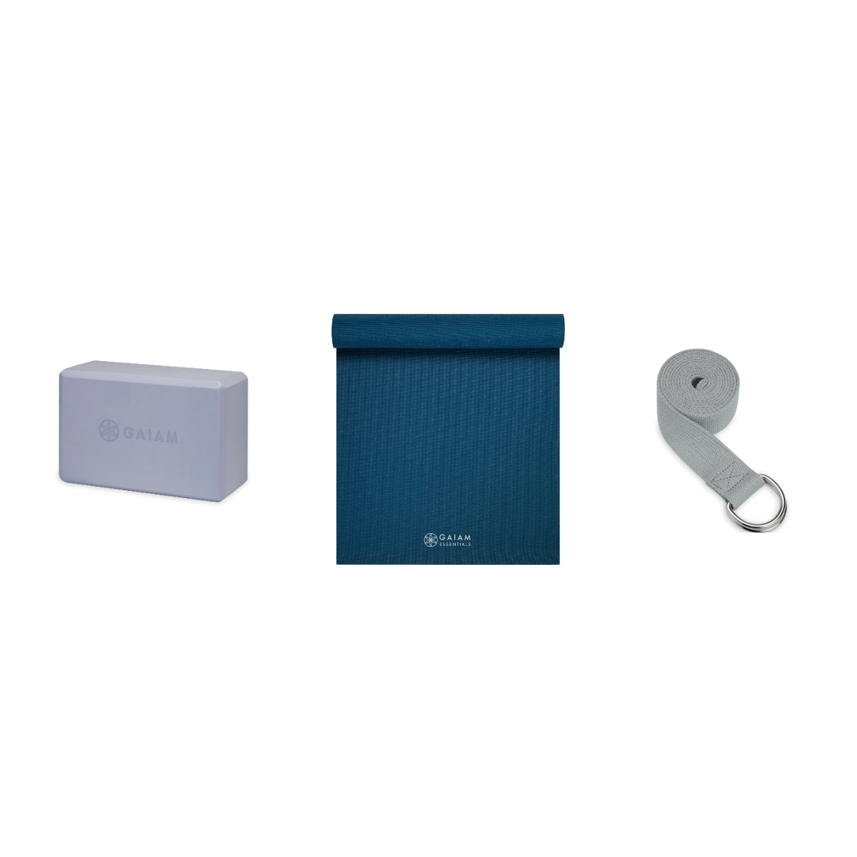 Yoga Bundle - Block (Wild Lilac), Mat (Navy), Strap (Grey)